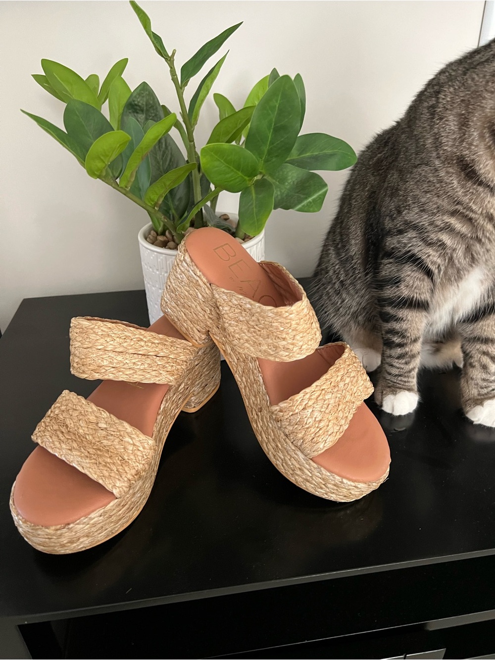 Woven Straw Platform Slide Sandals - Natural
